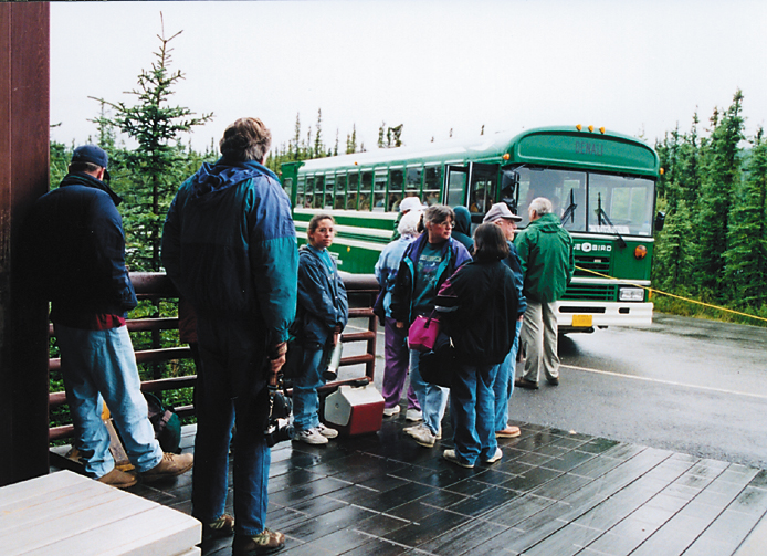 A shuttle bus at the Wilderness Access Center